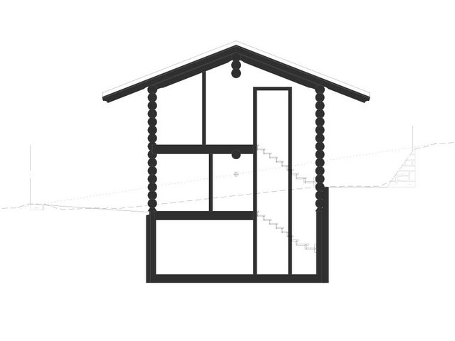 Gebäudeschnitt mit Liftschacht. 