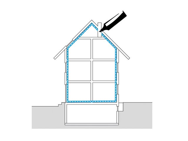 Luftdichtung umlaufend – Schnittzeichnung mit lückenloser Luftdichtungsebene.