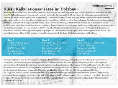 Kurs «Kalkulationsansätze im Holzbau»