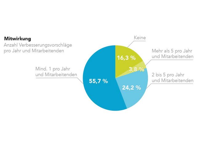 Bei der Befragung gaben 55,7 Prozent der Betriebe an, dass pro Jahr und Mitarbeitenden mindestens ein Verbesserungsvorschlag zur Arbeitssicherheit gemacht werde, bei 24,2 Prozent der Betriebe sind es sogar zwei bis fünf Vorschläge. 