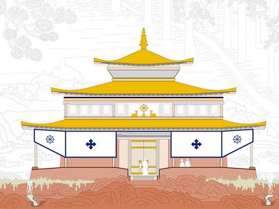 Holztempel als Brücke zwischen zwei Welten